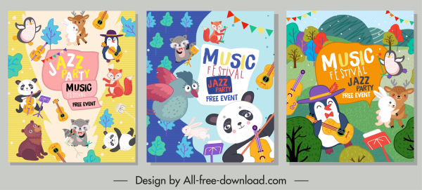 Poster musik hewan lucu warna-warni desain yang penuh peristiwa