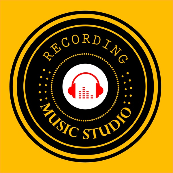 音楽スタジオ ロゴ ラウンド ブラック デザインのヘッドフォン アイコン