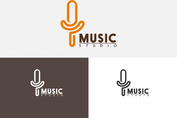 set musik studio logo mikrofon simbol dan teks