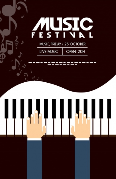 Bảng quảng cáo liên hoan âm nhạc piano biểu tượng nền tối