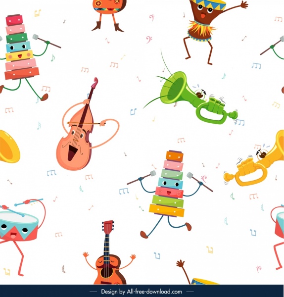 instrumentos musicais padrão colorido estilizado ícones decoração