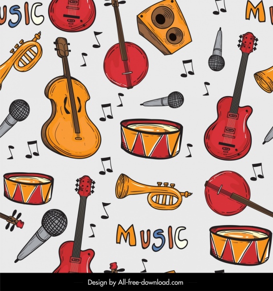 padrão de instrumentos musicais decoração de repetição clássica colorida