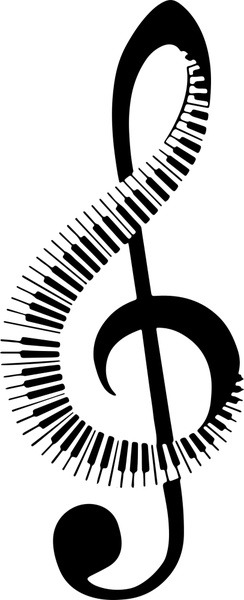 Ilustración vectorial de notas musicales con teclado blanco negro