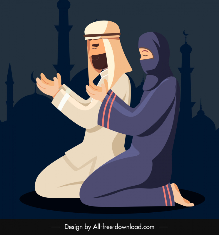  Toile de fond de prière musulmane sombre Temple silhouette prières croquis