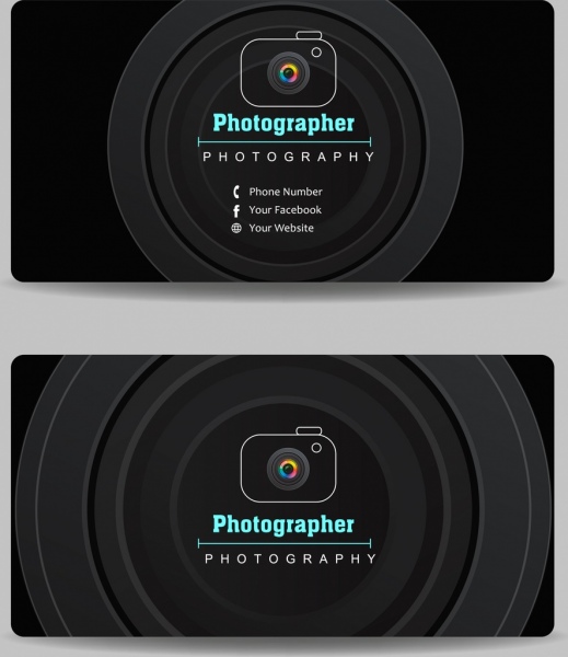 名前カード テンプレート カメラ レンズ アイコン暗いデザイン