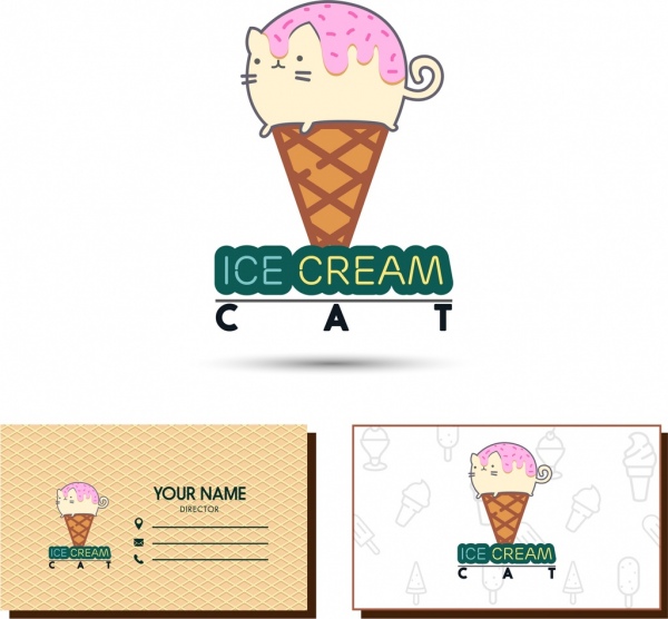 Name Card Template Cat Ice Cream Icons Decor