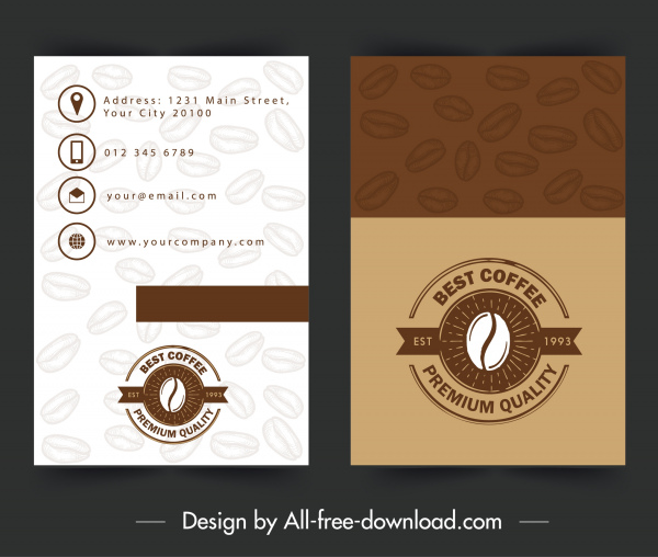 nombre tarjeta plantilla café marrón decorado