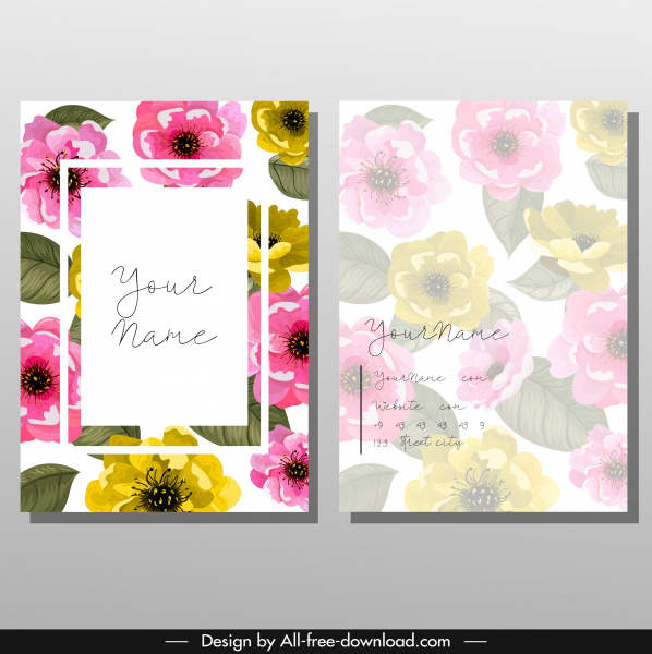 design de cartão de nome colorido floral clássico turva design