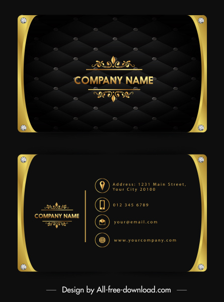 名前カード テンプレート高級黄金黒宝石装飾
