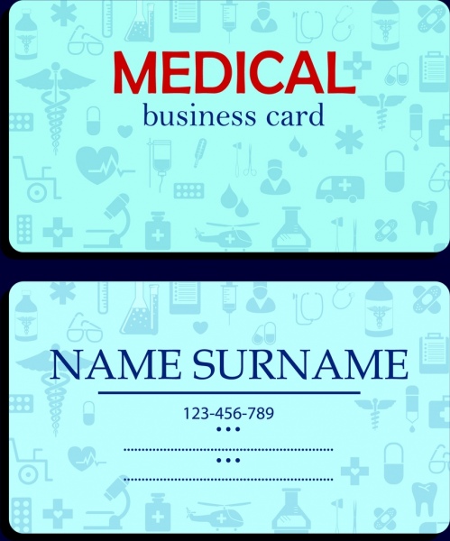 名前カード テンプレート医療アイコン装飾ブルー ビネット