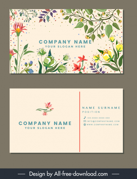 이름 카드 템플릿 자연 테마 다채로운 클래식 디자인