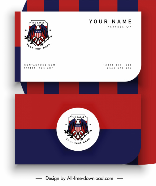 modelo de cartão de nome listrado design plano logotipo de águia