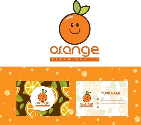 Nombre estilizado logotipo de plantillas de tarjeta naranja, decoracion