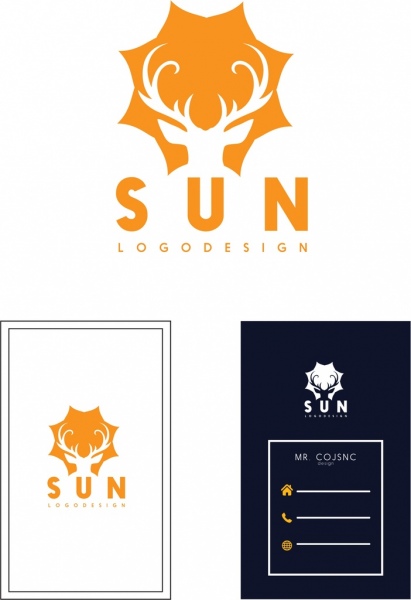 kartu nama template matahari logo desain rusa silhouette dekorasi