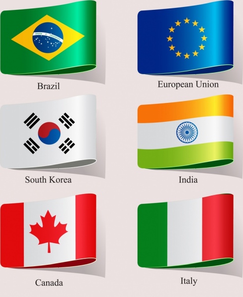 bandeiras nacionais ícones brilhantes coloridos 3d design moderno