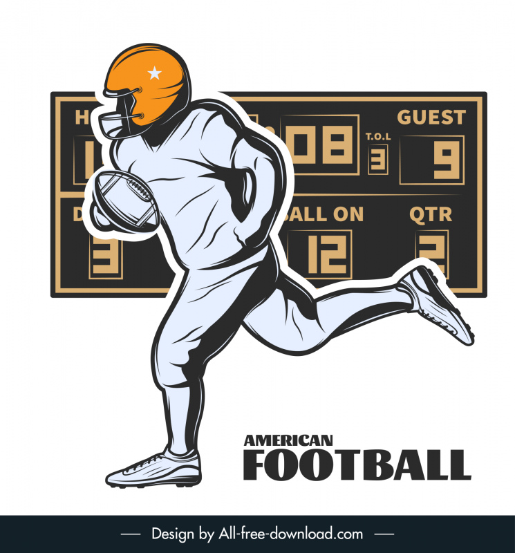 Плакат национальной футбольной лиги бегущий эскиз футболиста