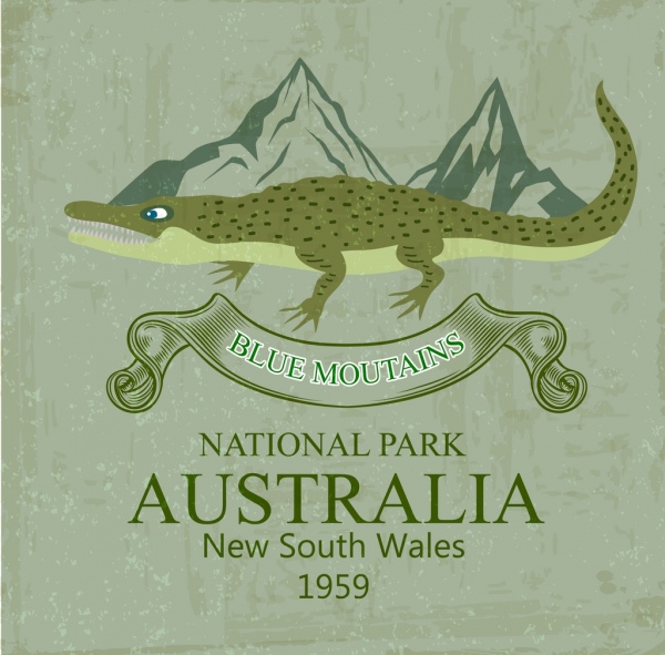 Nationalpark-Werbung-Krokodil-Symbol farbig Retro-design