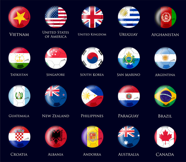 desenho de bandeiras das Nações em ícones redondos