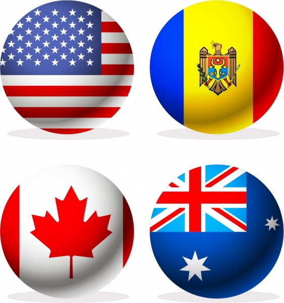 Nationen Flaggen Icons modernen bunten Kreis Isolierung