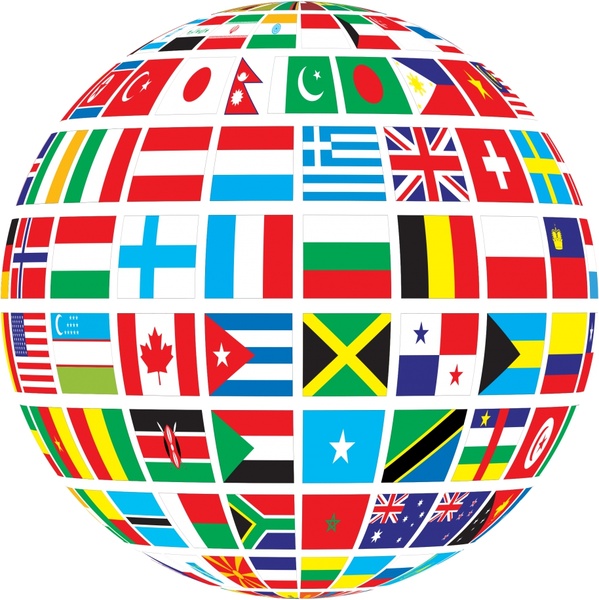 Flaggen der Nationen Vektor-Illustration mit abstrakten Welt