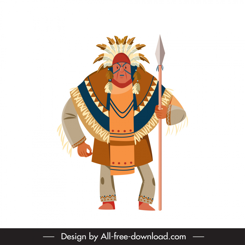 Ícone de personagem indígena nativo americano homem esboço design de desenhos animados