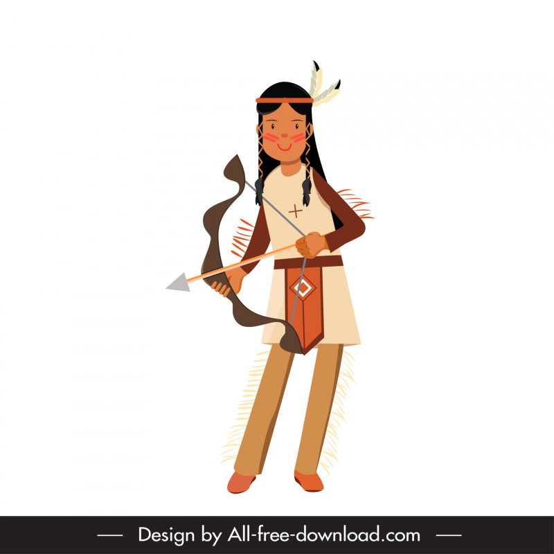 Kızılderili Kızılderili kız simgesi sevimli karikatür eskiz