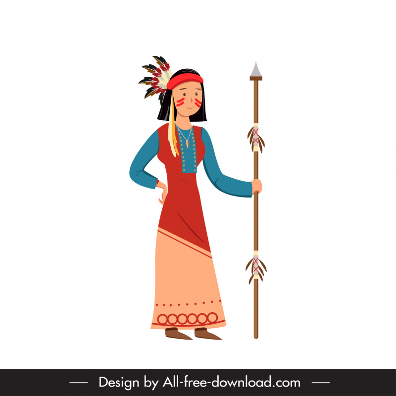 Ícone indígena nativo americano bonito esboço da menina dos desenhos animados
