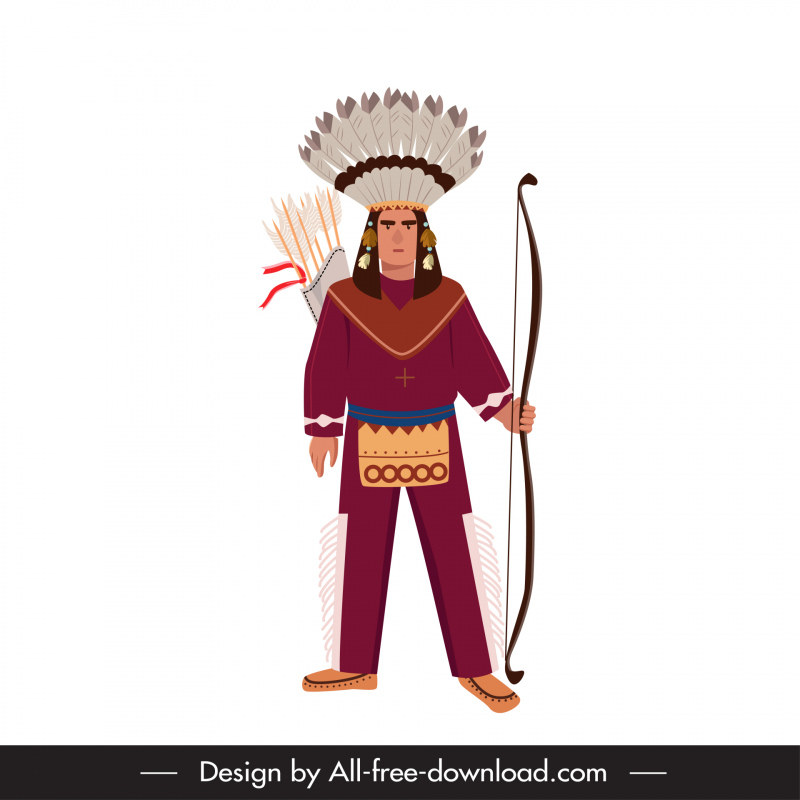 ネイティブアメリカンインディアンの男性のアイコン漫画のキャラクタースケッチ