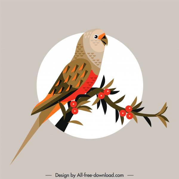 pintura de pássaro natural papagaio esboço de ramo retrô colorido