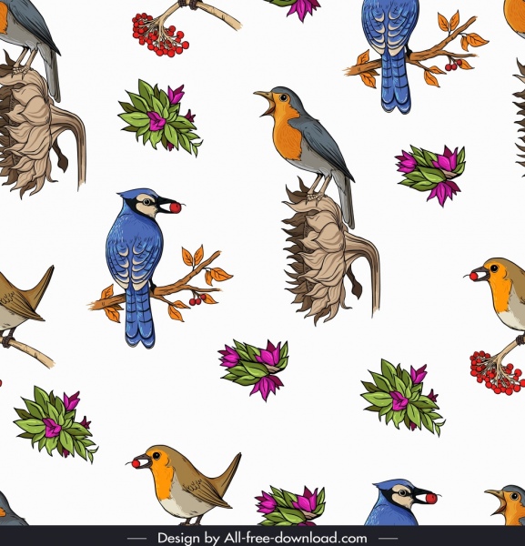 oiseaux naturels motif coloré lumineux décor