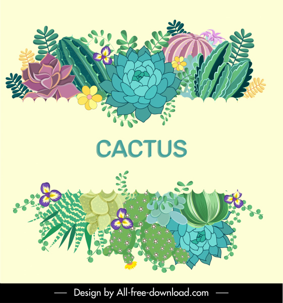elemen dekorasi kaktus alami warna-warni handdrawn klasik