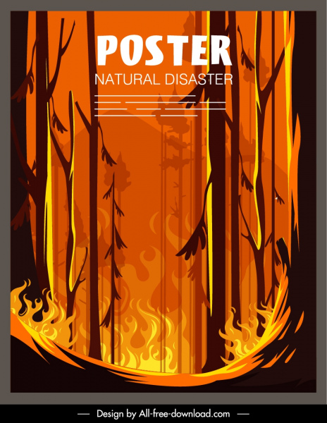 자연 재해 포스터 숲 불타는 스케치