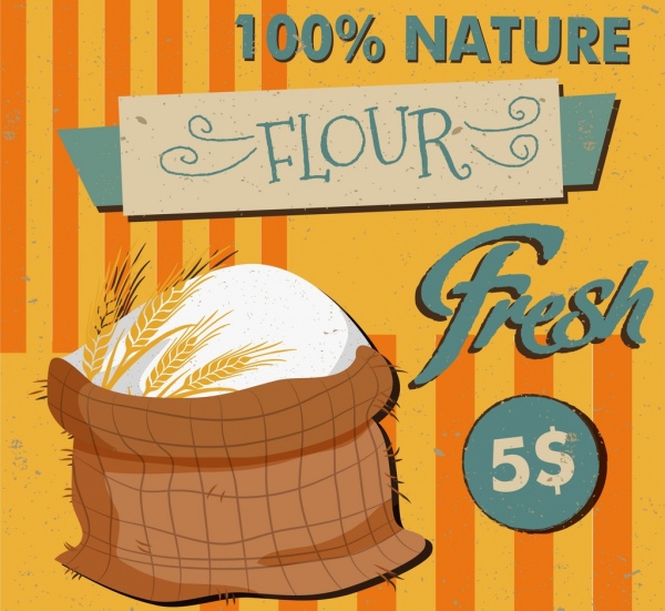 anúncio de farinha natural saco ícone do design clássico