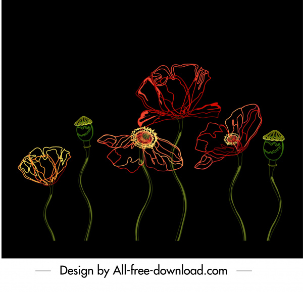 자연 꽃 그림 색된 어두운 장식 handdrawn 스케치