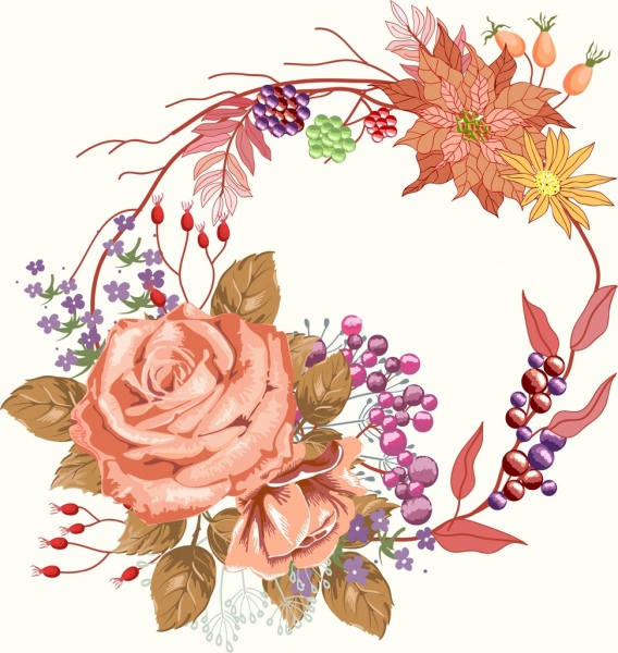天然花卉画五彩的古典装饰