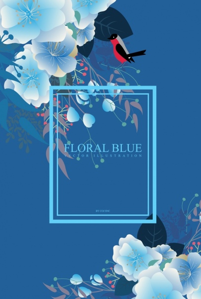 fundo de flores naturais decoração de pássaro de fundo azul escuro