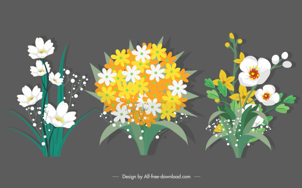 iconos de flores naturales floreciendo boceto colorido diseño clásico