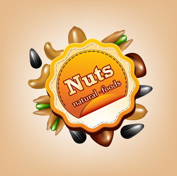 天然食品廣告各種堅果圓形標籤圖標