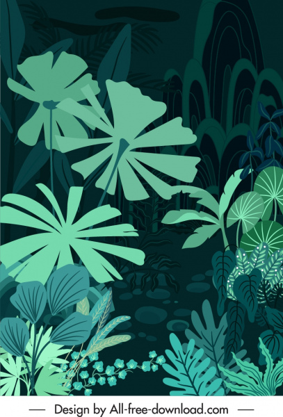 естественный лесной фон темно-зеленый дизайн листья эскиз
