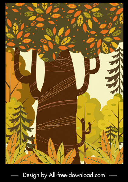 天然森林画五颜六色平面经典素描