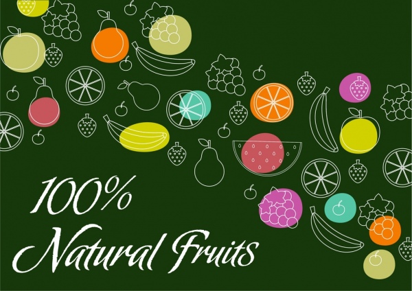 buah-buahan asli banner siluet gaya berbagai ikon dekorasi