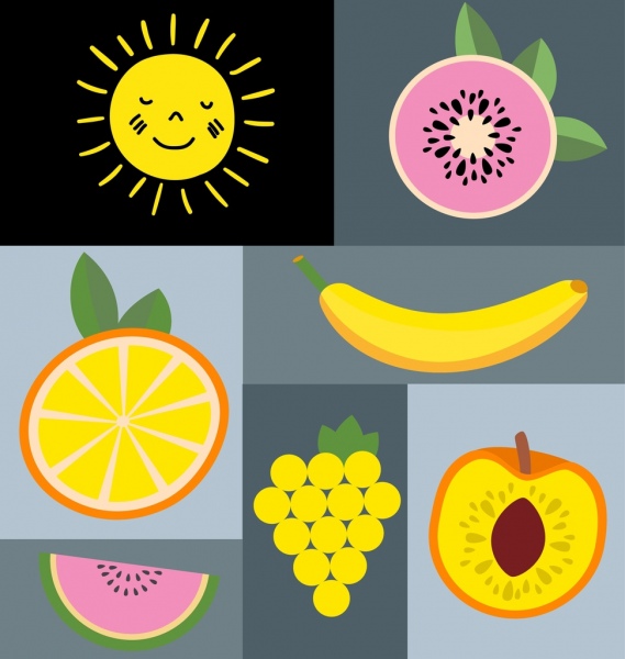 isolamento de ícones de frutas naturais coloridas design plano