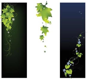 自然緑のフローラル アート植物葉ベクター バナー セット
