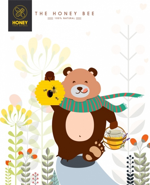 天然蜂蜜広告かわいいクマ ハニカム アイコン