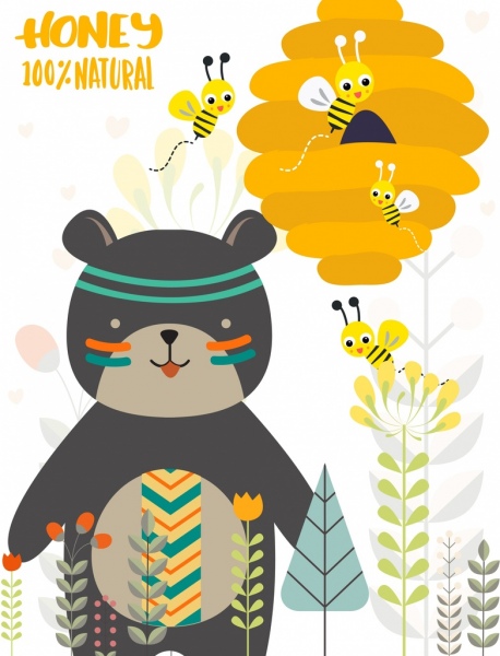 urso de mel natural publicidade boho abelha ícones