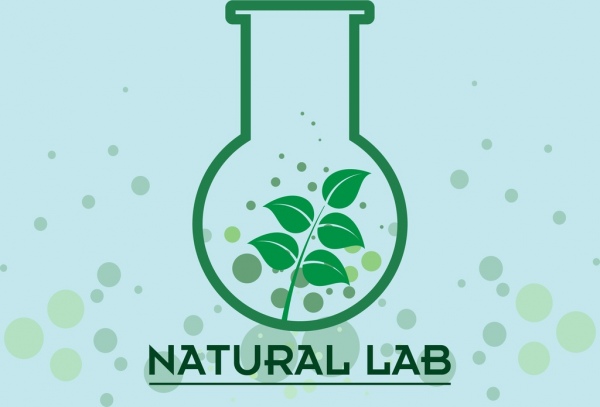 自然研究室背景緑色のガラス瓶リーフ デザイン