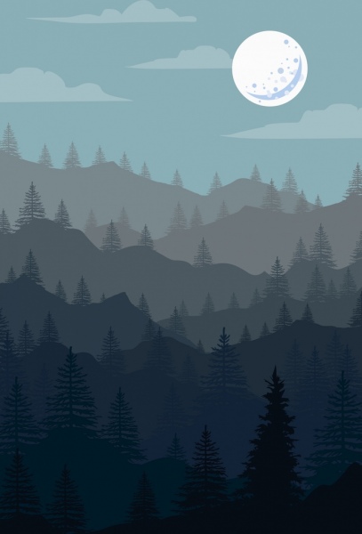 le paysage naturel des icônes de dessin mont clair de lune
