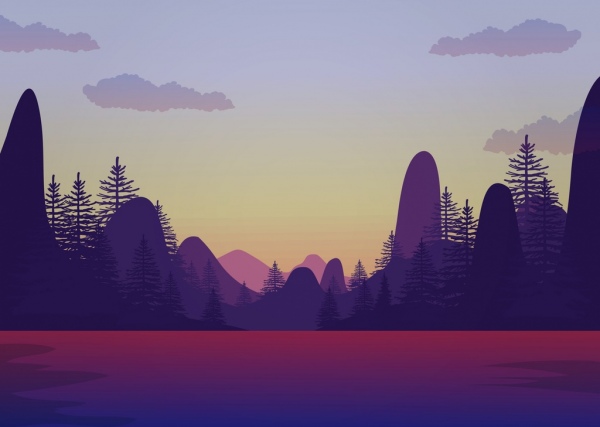 la conception du paysage naturel du mont icônes arbres dessin violet