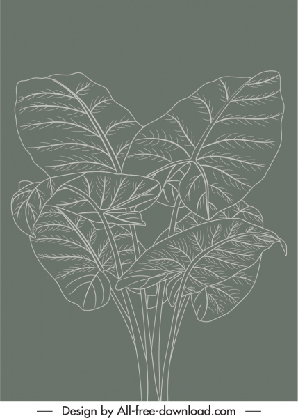 hojas naturales pintando boceto oscuro retro dibujado a mano