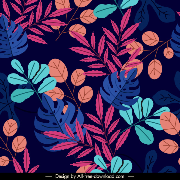 천연 잎 패턴 템플릿 다채로운 어두운 클래식 디자인